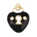 Black enamel heart lock pendant with gold keyhole and sparkling white zircon stones - Heart Lock-Black