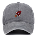 Casquette de baseball gris foncé délavé avec broderie de fusée tricolore sur fond blanc - Réglable / Gris