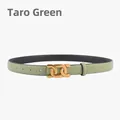 Ceinture femme vert sauge en cuir grainé avec boucle dorée à double anneau élégante - 105cm / Vert Taro