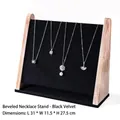 31cm black velvet sloped necklace display stand with solid wood frame and 45-degree angle view - Inclined Necklace Rack Black Velvet