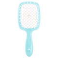 Light blue hollow mesh massage hairbrush with white bristles for wet and dry styling - Lake Green Handle - White