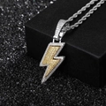 Hip hop lightning pendant necklace with two-tone silver and gold zircon pave setting - Two-tone + 24inch Twist Chain