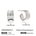 Waterproof silver irregular C-shaped stainless steel earrings with product dimensions - Silver Smooth C-Type (JDE0305033-S)