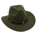 Detail of olive green wool fedora hat with brown leather band and silver star studs - Army Green (Star Band)