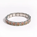 Close-up of stainless steel modular link bracelet featuring colorful tulip floral pattern - Light Pink Tulip Style (款式8)