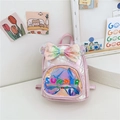 Pink quilted PU backpack with sequin bow and round ears for kindergarten girls - Pink