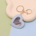 Grey heart-shaped PU leather keychain with built-in mirror and gold-tone metal hardware - Heart Light Blue