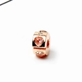 Rose gold charm bead with pink heart gemstone and sparkling cubic zirconia accents - Rose Gold Pink Heart Gem Charm
