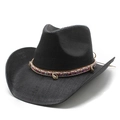 Detail eines schwarzen Cowboyhuts mit buntem Flechtband und natürlichen Muschel-Verzierungen - M (56-58cm) / Schwarz