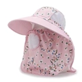 Pink floral sun hat with protective face cover and neck flap for full outdoor coverage - Pink