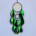 Acchiappasogni a doppio cerchio con piume nere e verde brillante e perline colorate - Verde