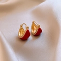 Close-up of golden tiger eye hoop earrings with small crystals on soft silk fabric - 18# Red Gold Enamel Rhinestone Clip