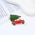 Christmas tree on red car brooch in gold-plated zinc alloy with sparkling rhinestones - Small Car Christmas Tree