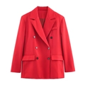 Giacca blazer doppiopetto rosso acceso da donna con revers e tasche con patta laterali - XS / Top Blazer