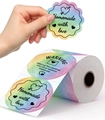Rainbow thermal sticker roll showing a hand peeling a Homemade with love label - 2*2 Inch Round-500pcs (Roll)-Homemade / Starry Sky Color