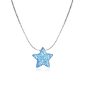 Minimalist silver chain necklace with a shimmering blue star-shaped opal pendant - Blue Star Style (18 Blue DZ-292)