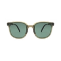Foldable sunglasses with translucent olive green resin frame and dark green lenses - Spring Hinge + Premium Box + Cloth / Olive Green