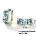 Elegant gold earrings with light blue and white zircons, dimensions 2.3cm by 1.1cm - Gold Base Sky Blue and White Rhinestone Style (KSE00001KCGWHSB)
