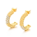 Orecchini a cerchio a C in titanio placcato oro 18K con pietre di zircone lucide - Stile con Intarsio di Zirconia (KE109237-MI)