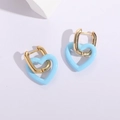 Boucles d'oreilles créoles rétro avec breloques cœur en émail bleu clair et finition or 14k - Bleu