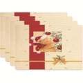 Set of 4 Christmas placemats featuring teddy bear patterns on beige linen fabric - Style 20