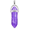 Natural purple crystal hexagonal prism pendant with silver plated metal cap and loop - Purple Turquoise