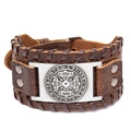 Brede bruine leren herenarmband met Keltische knoop en gevlochten randen - Bruin + Antiek Zilver