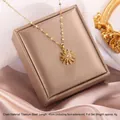 Golden titanium steel sunflower necklace with sparkling cubic zirconia sunburst pendant - Rotating Flower Style C (A218)