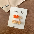 Cute kids hair clip set with orange felt fox and yellow striped bow on card - Little Fox Design / 2 Pcs/Set / Fox And Bow