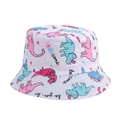 Close-up of white cotton sun hat with colorful dinosaur patterns and wide brim detail - White - Pink Blue Dinosaur