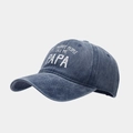 Dettaglio cappellino da baseball in denim lavato blu navy con ricamo Papa bianco - Blu navy