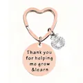 Rose gold heart keychain with engraved thank you plate and crystal apple pendant - JSYZ012 Thank you for helping me grow & learn / Rose Gold