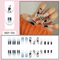 French gradient press-on nails with Ace of Spades and checkered patterns in long coffin shape - SGCY-206 Black White Poker Heart A Style