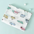 White double-layer muslin swaddle blanket with colorful cartoon car and crocodile prints - Cartoon Car