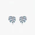 Orecchini a lobo foglia di monstera in argento S925 con pietre blu turchese eleganti - Argento 925 / Blu