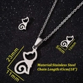 Set gioielli gatto minimalista con collana pendente e orecchini a lobo in acciaio - 039 Gatto d'Acciaio