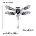 Silver alloy dragonfly brooch with black enamel, rhinestones and dimensions shown - Silver Black