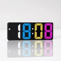 Black rectangular LED mirror alarm clock with colorful digits and clear reflection - Rectangular Black Face Multi-color Light