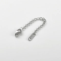 Close-up of stainless steel extension chain with lobster clasp and S.STEEL stamp detail - Square Tag / Silver