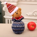 Christmas teddy bear drawstring gift bag with navy snowflake pattern and plush bear head - Knitted Polar Bear Style