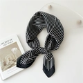 Chic 70cm silk scarf with modern black and white geometric stripes and satin finish - Black Striped Weave