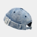 Retro gewassen denim docker muts voor dames en heren met vintage versleten franjedetails - Verstelbaar / Lichtblauw Gewassen/Gerafelde Patch