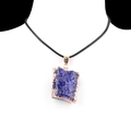Lapis lazuli raw gemstone pendant necklace with gold plated edges on a black rope cord - Lapis Lazuli