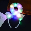 White plush angel wing headband with colorful LED lights glowing in the dark - Angel Halo / Multicolor Light