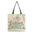 Detail of canvas tote bag with Future NURSE print and black nylon strap handles - Future Nurse Pink Art Font Style (hm6961)