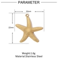 Technical size chart for the golden starfish pendant made of high-quality stainless steel - Starfish Type B / Gold
