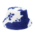 Detail of blue and white plush bucket hat showing the soft faux fur texture - M (56-59cm) / Blue