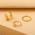 Three-piece elegant gold titanium ring set with hollow star, moon and crown designs - ZJ028-Moon Pendant Gold 3-Piece Set