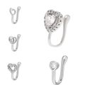 5-piece set of silver heart-shaped non-piercing copper nose clips with clear zircon - Heart Themed Nose Cuff Set / 5-Piece Set / Silver