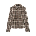 Platliggend damesshirt met ruitpatroon in koffiebruin en beige met lange mouwen - XS / Koffie Geruit